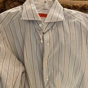 ISAIA dress shirt size medium brown/ blue pristine